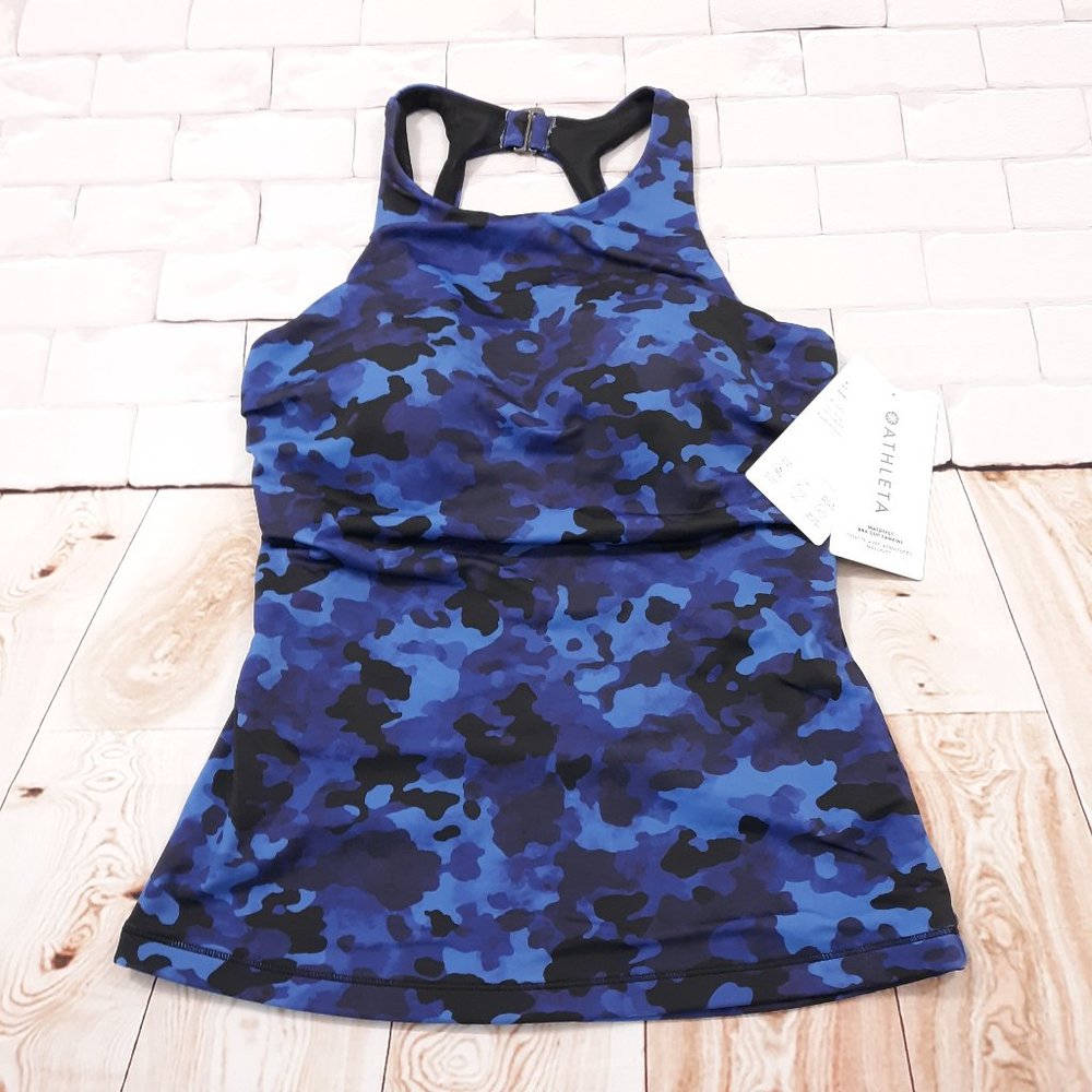 Athleta Maldives Bra Cup Tankini Tank Top Womens Size 34D Blue Camouflage NWT